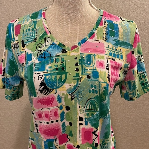 Women’s Allison Daley Pink/Green Shirt Size Small Petite - Picture 2 of 6